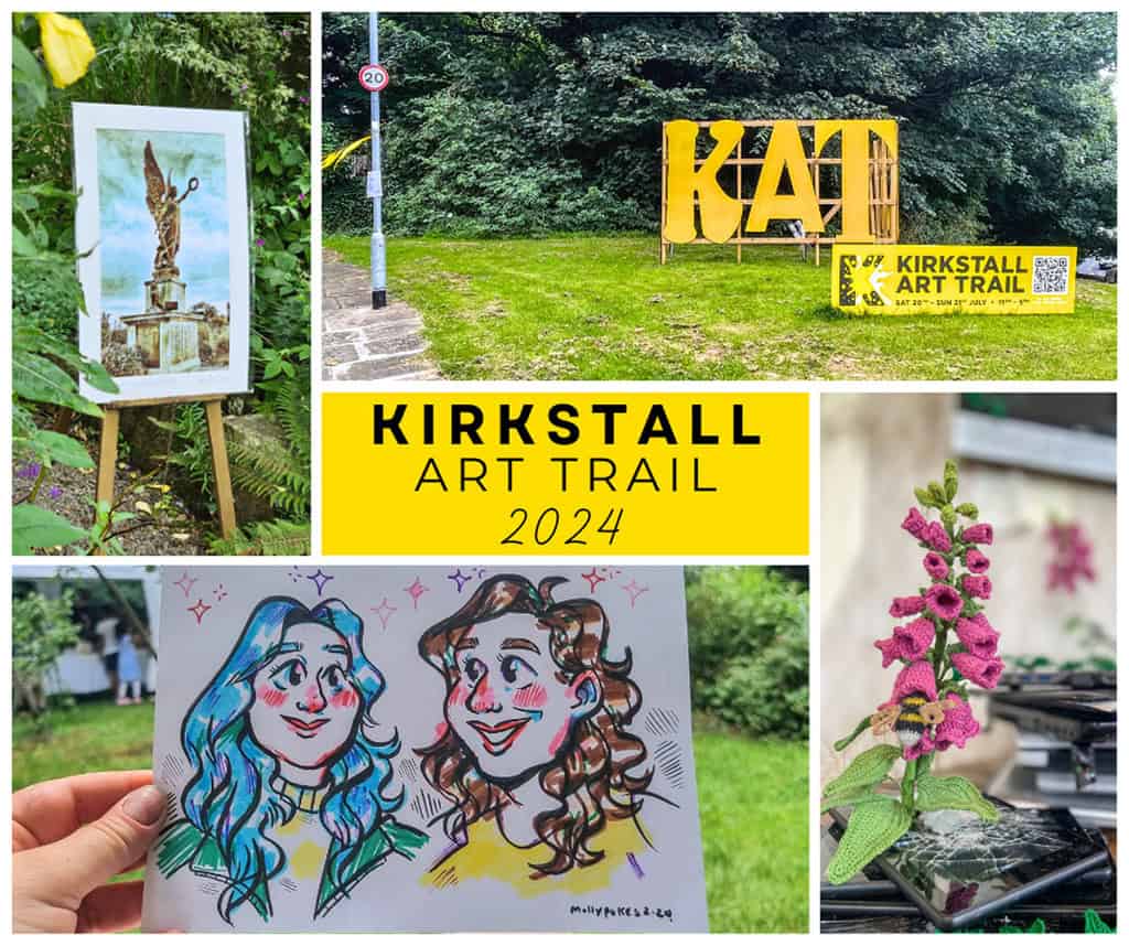 Images from the 2024 Kirkstall Art Trail. They are displayed in a collage and in a postcard format