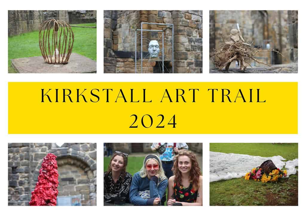 Images from the 2024 Kirkstall Art Trail. They are displayed in a collage and in a postcard format