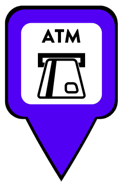 ATM map marker with a blue purple background