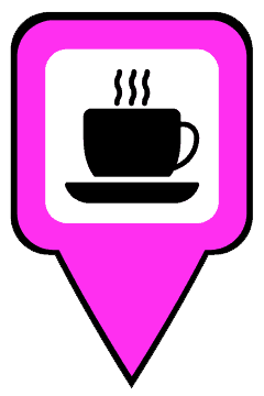 refreshments map marker with a bright pink background