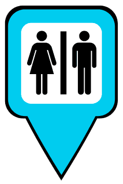 toilets map marker with a light blue background