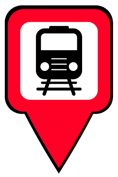 train station map marker with a red background