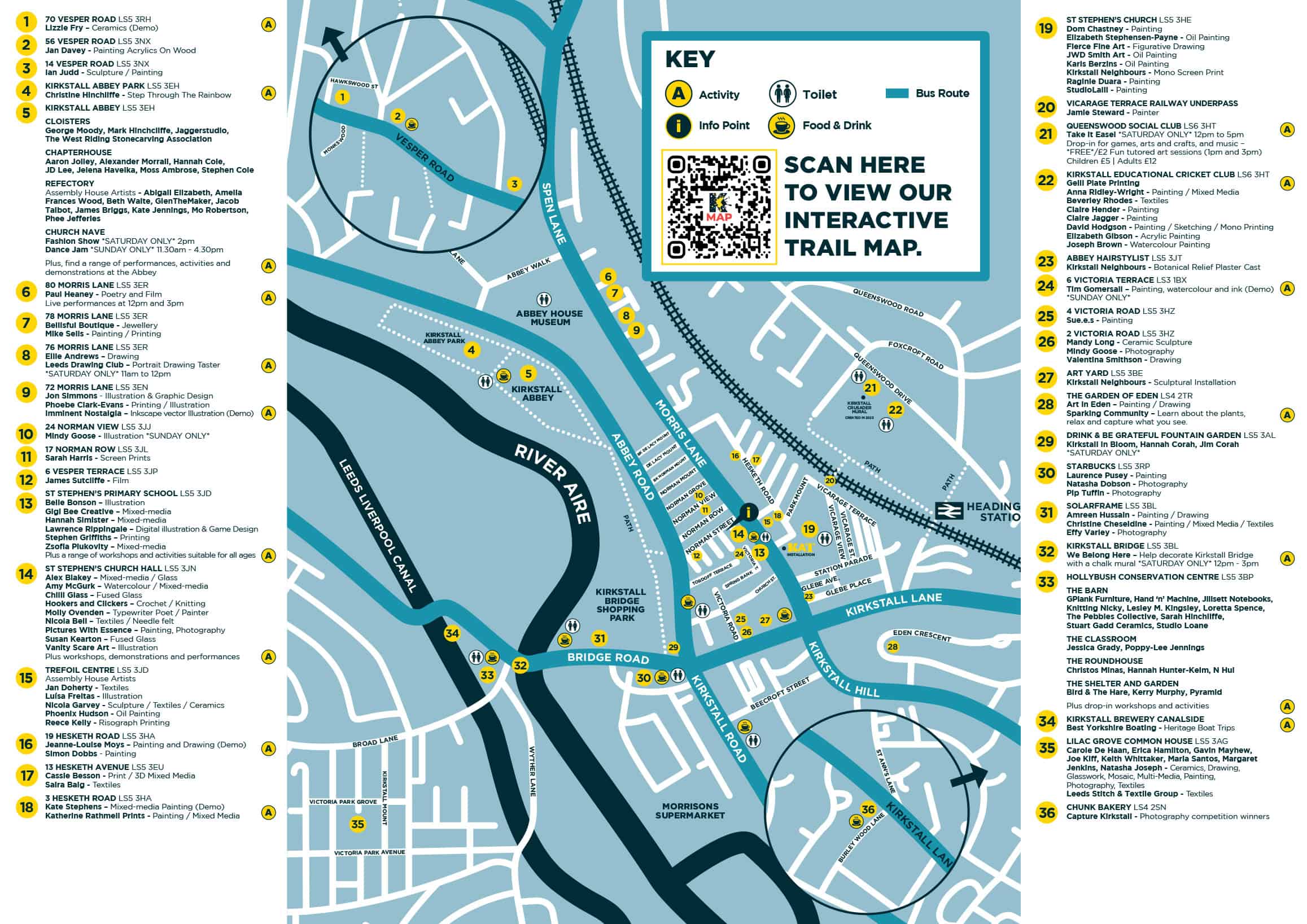 The 2025 Kirkstall Art Trail map, used for the printed paper map