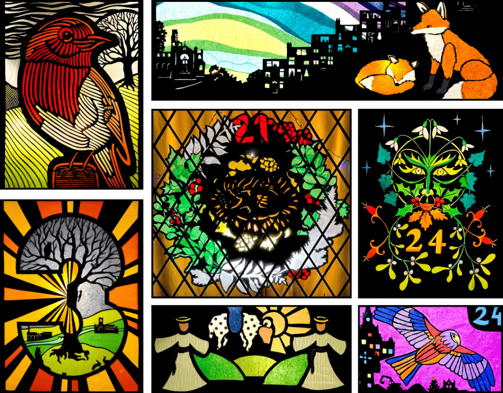 collage of window designs from previous advent trails
